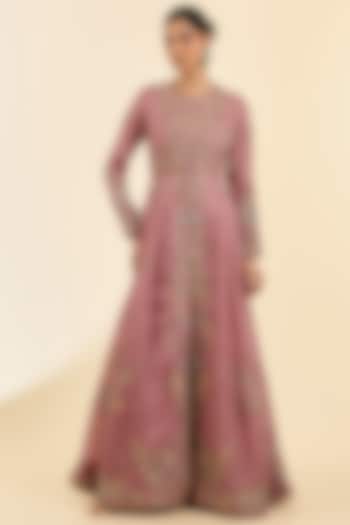 Lilac Chanderi Embroidered Kalidar Bridal Anarkali Set by Petticoat Lane at Pernia's Pop Up Shop