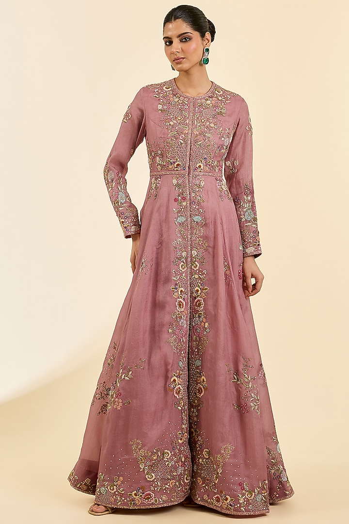 Lilac Chanderi Embroidered Kalidar Bridal Anarkali Set by Petticoat Lane at Pernia's Pop Up Shop