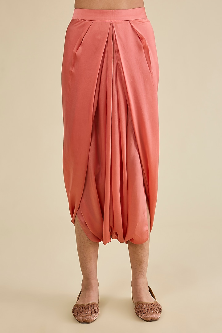 Peach Dupion Silk Asymmetrical Kurta Set by Petticoat Lane at Pernia's Pop Up Shop