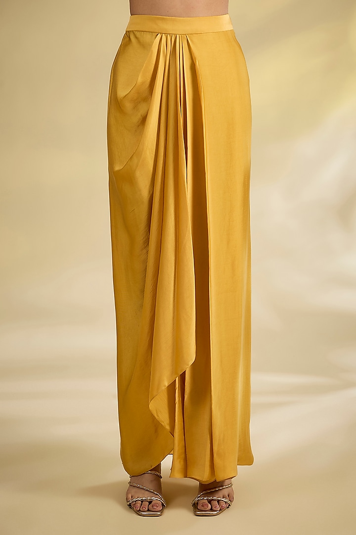 Yellow Satin & Dupion Silk Dhoti Skirt Set by Petticoat Lane at Pernia's Pop Up Shop