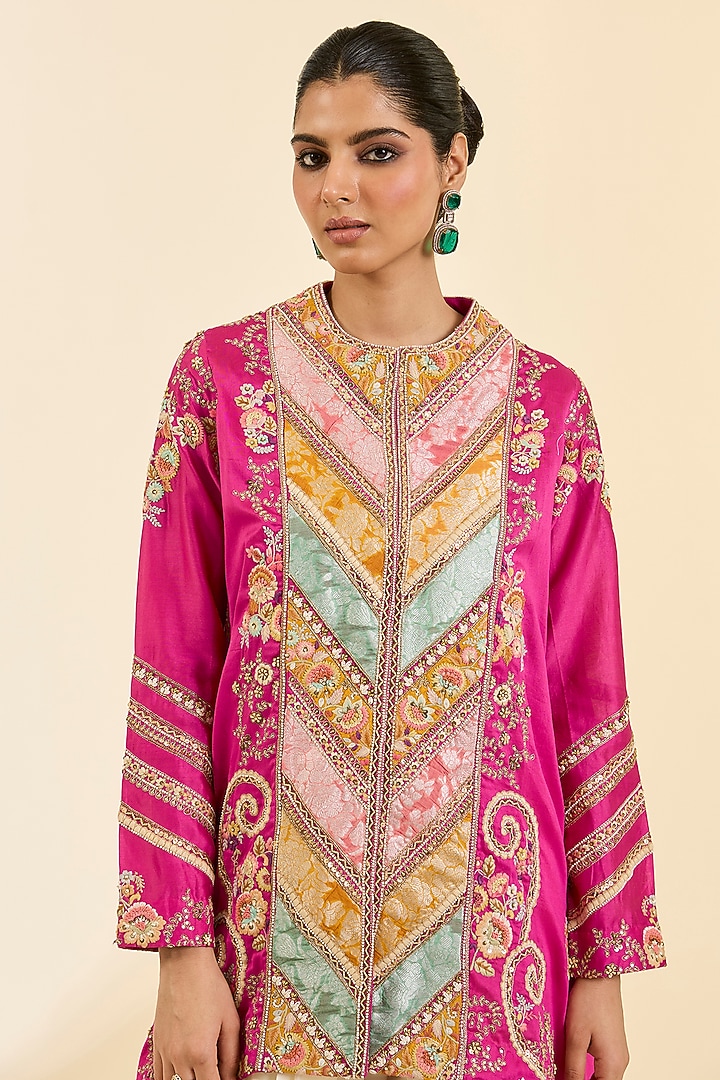 Fuschia Pink Brocade Patchwork Kurta Set by Petticoat Lane at Pernia's Pop Up Shop
