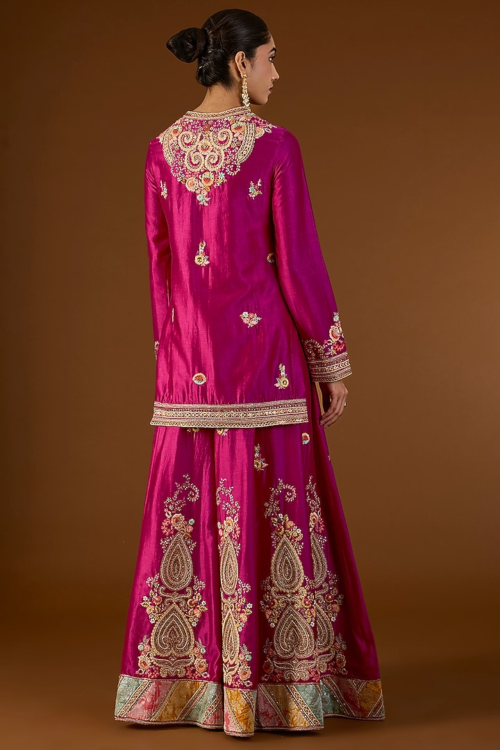 Fuchsia Pink Brocade Patchwork Bridal Sharara Set by Petticoat Lane at Pernia's Pop Up Shop