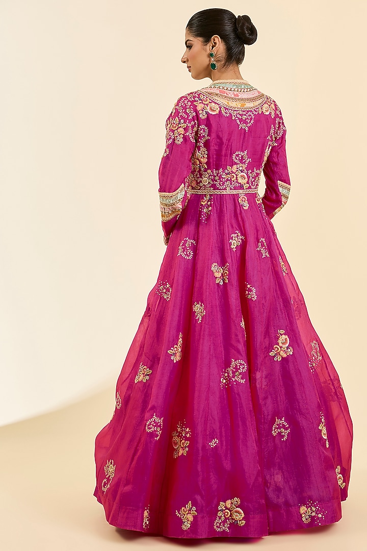 Pink Brocade Patchwork Kalidar Bridal Anarkali Set by Petticoat Lane at Pernia's Pop Up Shop