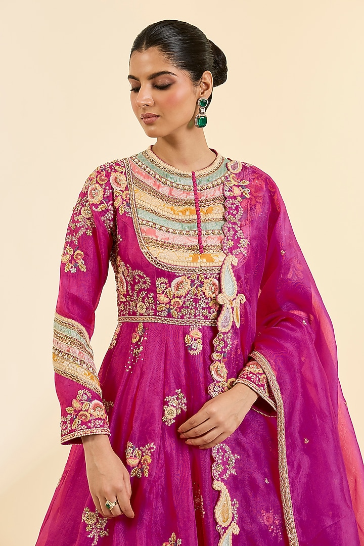 Pink Brocade Patchwork Kalidar Bridal Anarkali Set by Petticoat Lane at Pernia's Pop Up Shop