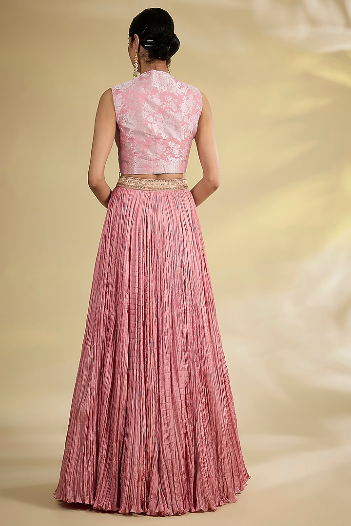 Lilac Brocade & Chanderi Patchwork Asymmetrical Ombre Jacket Set by Petticoat Lane at Pernia's Pop Up Shop