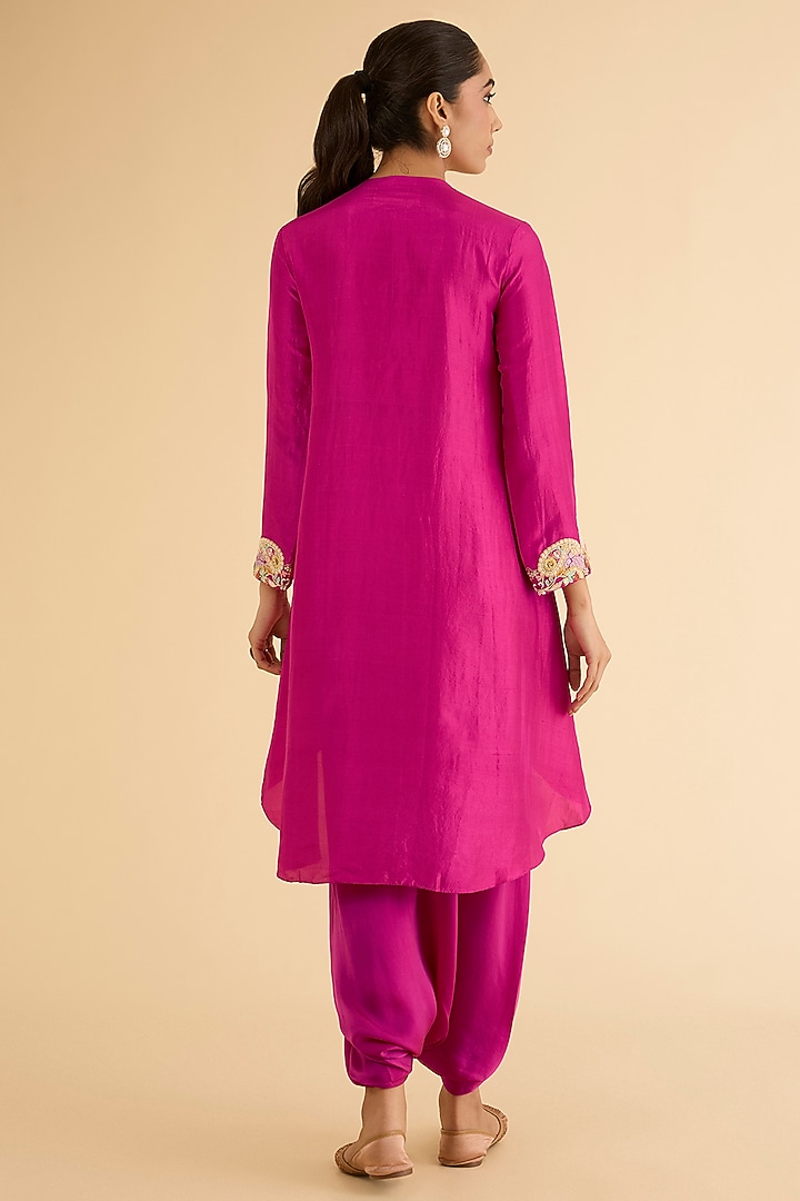 Fuchsia Pink Dupion Silk Brocade Patchwork Kurta Set by Petticoat Lane at Pernia's Pop Up Shop