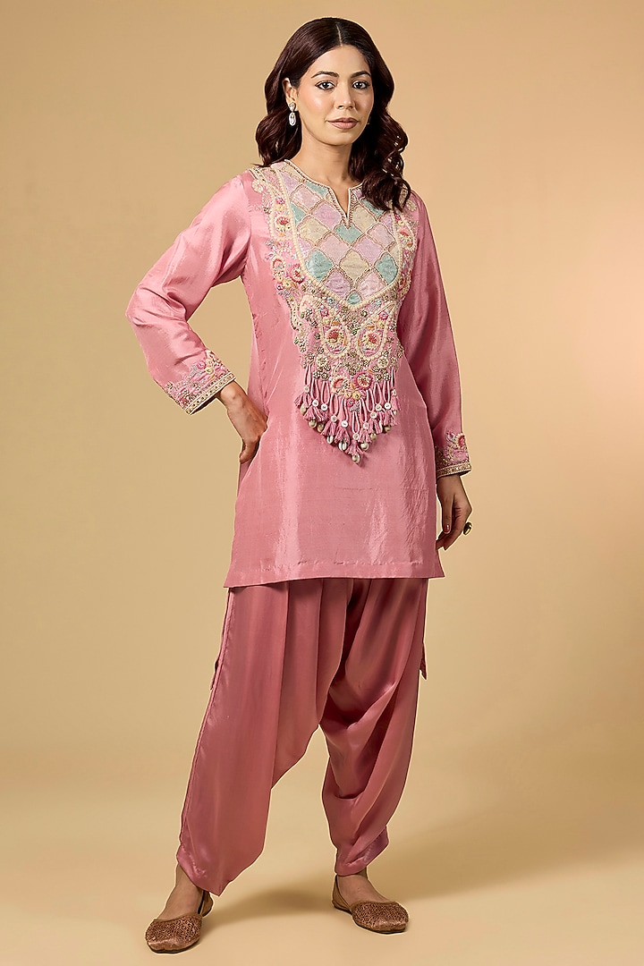 Lilac Dupion Silk Brocade Patchwork Kurta Set by Petticoat Lane at Pernia's Pop Up Shop