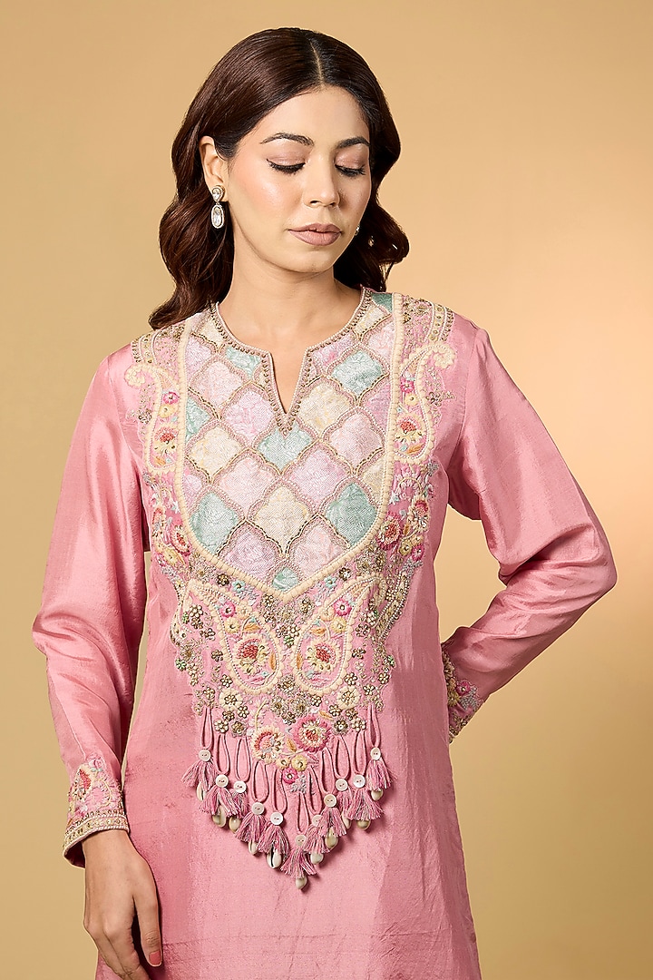 Lilac Dupion Silk Brocade Patchwork Kurta Set by Petticoat Lane at Pernia's Pop Up Shop