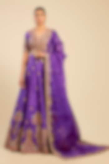Orchid Dupion Boota Work Kali Bridal Lehenga Set by Petticoat Lane at Pernia's Pop Up Shop