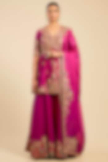 Rani Pink Chanderi Bridal Sharara Set by Petticoat Lane at Pernia's Pop Up Shop