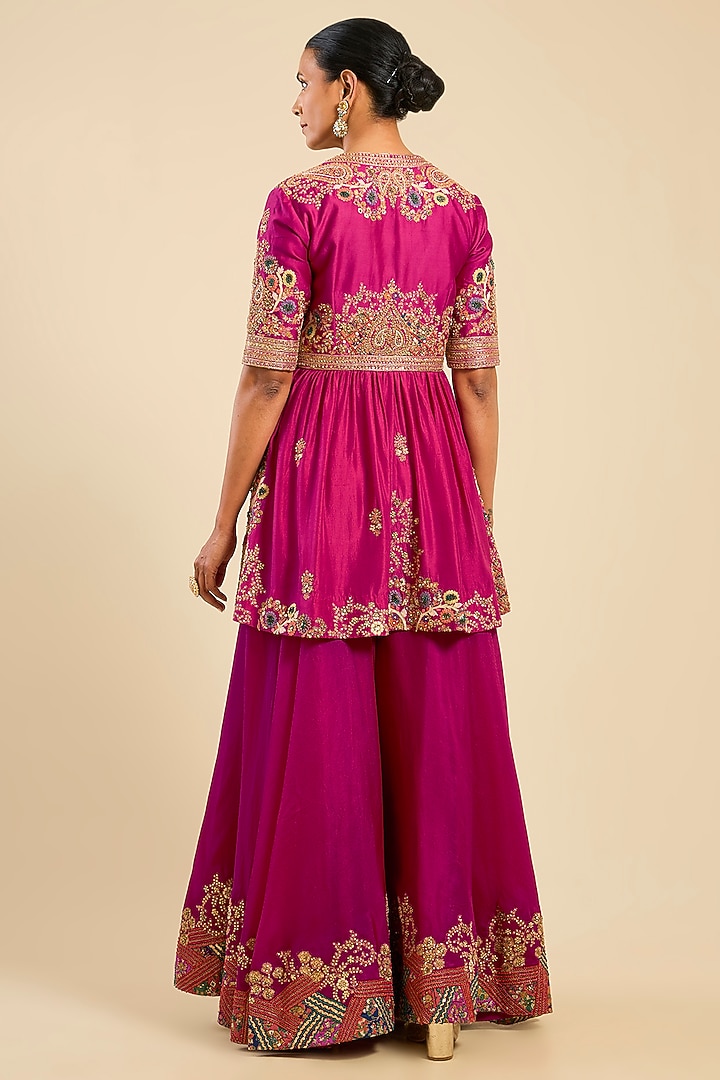Rani Pink Chanderi Bridal Sharara Set by Petticoat Lane at Pernia's Pop Up Shop