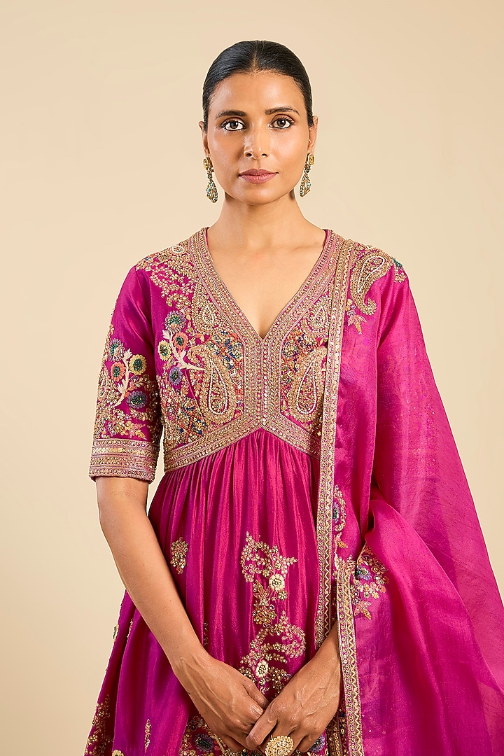 Rani Pink Chanderi Bridal Sharara Set by Petticoat Lane at Pernia's Pop Up Shop