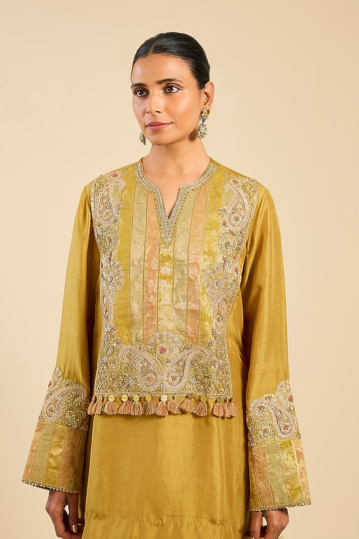 Mehendi Green Dupion & Satin Dhoti Set by Petticoat Lane at Pernia's Pop Up Shop