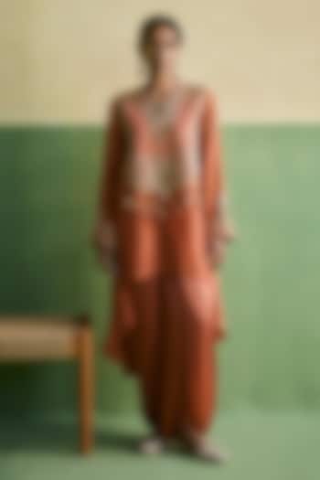 Rose Pink Chanderi Asymmetrical Kurta Set by Petticoat Lane at Pernia's Pop Up Shop