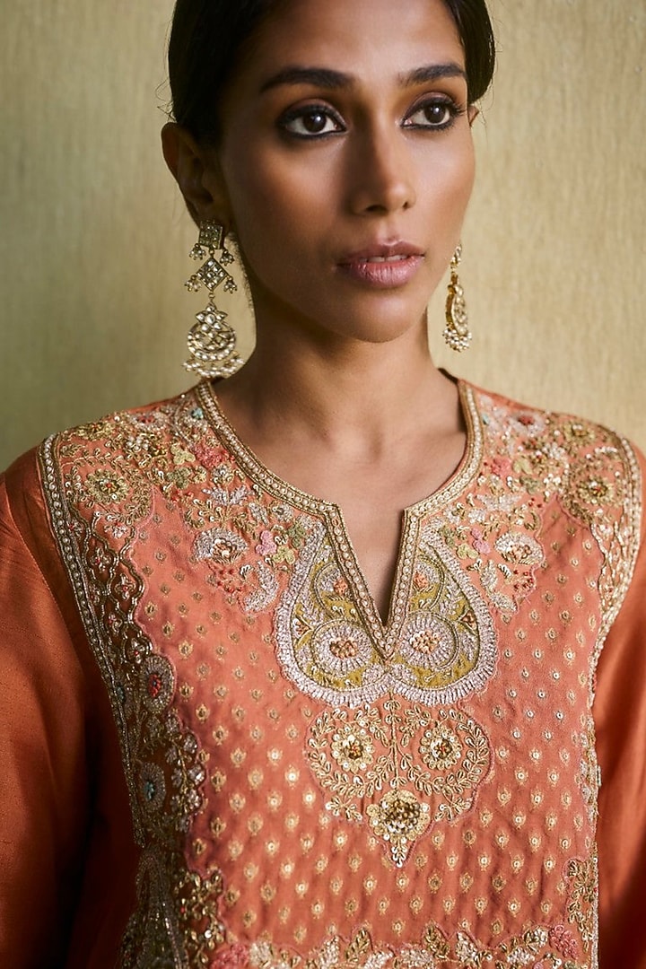 Rose Pink Chanderi Asymmetrical Kurta Set by Petticoat Lane at Pernia's Pop Up Shop
