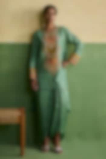 Cyan Blue Dupion & Satin Dhoti Set by Petticoat Lane at Pernia's Pop Up Shop