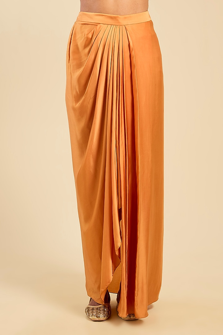 Orange Green Dupion & Satin Dhoti Set by Petticoat Lane at Pernia's Pop Up Shop