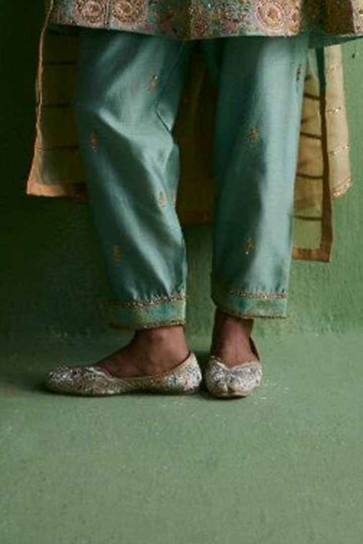 Cyan Blue Brocade Embroidered Kurta Set by Petticoat Lane at Pernia's Pop Up Shop