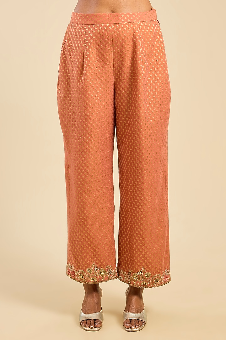 Rose Pink Chanderi & Brocade Striped Kurta Set by Petticoat Lane at Pernia's Pop Up Shop