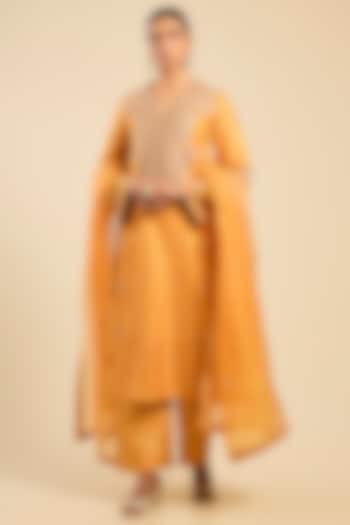 Orange Chanderi Boota Work Long Kurta Set by Petticoat Lane at Pernia's Pop Up Shop
