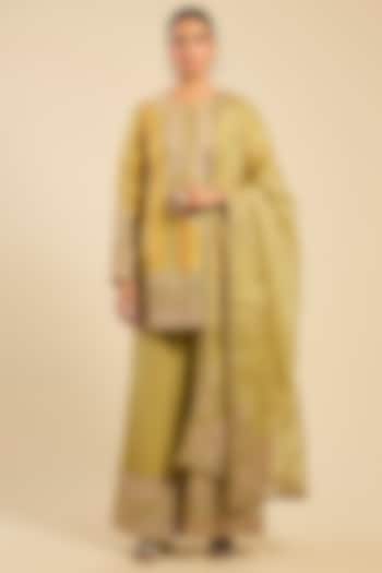 Sage Green Chanderi Brocade Bridal Sharara Set by Petticoat Lane at Pernia's Pop Up Shop
