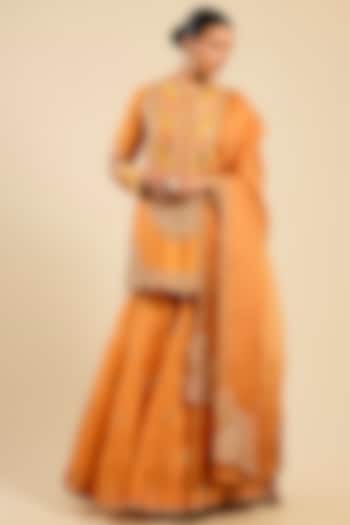 Orange Chanderi Boota Work Bridal Sharara Set by Petticoat Lane at Pernia's Pop Up Shop