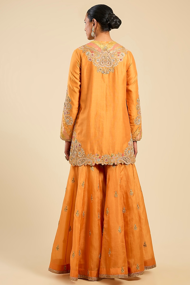 Orange Chanderi Boota Work Bridal Sharara Set by Petticoat Lane at Pernia's Pop Up Shop