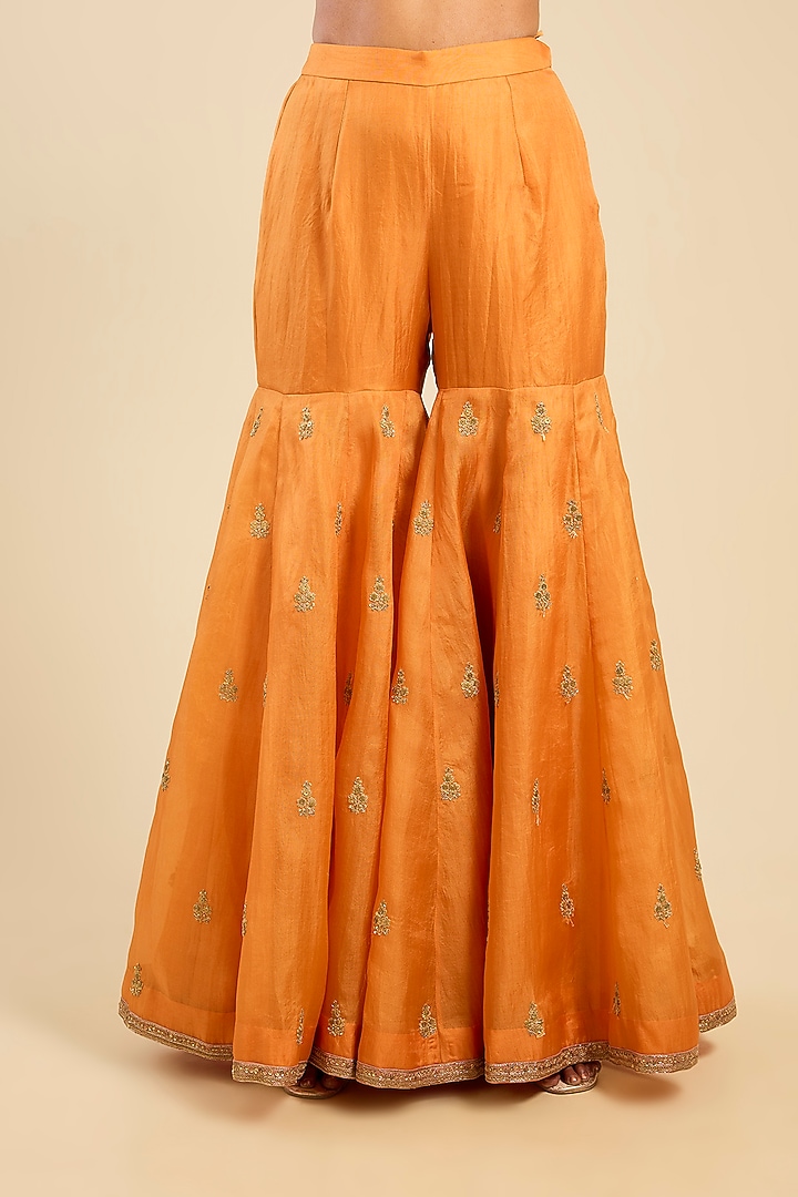 Orange Chanderi Boota Work Bridal Sharara Set by Petticoat Lane at Pernia's Pop Up Shop