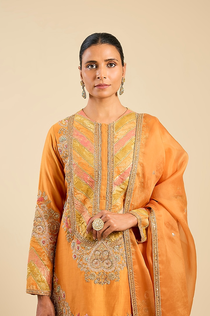 Orange Chanderi Boota Work Bridal Sharara Set by Petticoat Lane at Pernia's Pop Up Shop