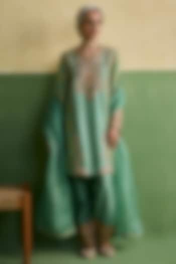 Cyan Blue Organza Embroidered Kurta Set by Petticoat Lane at Pernia's Pop Up Shop