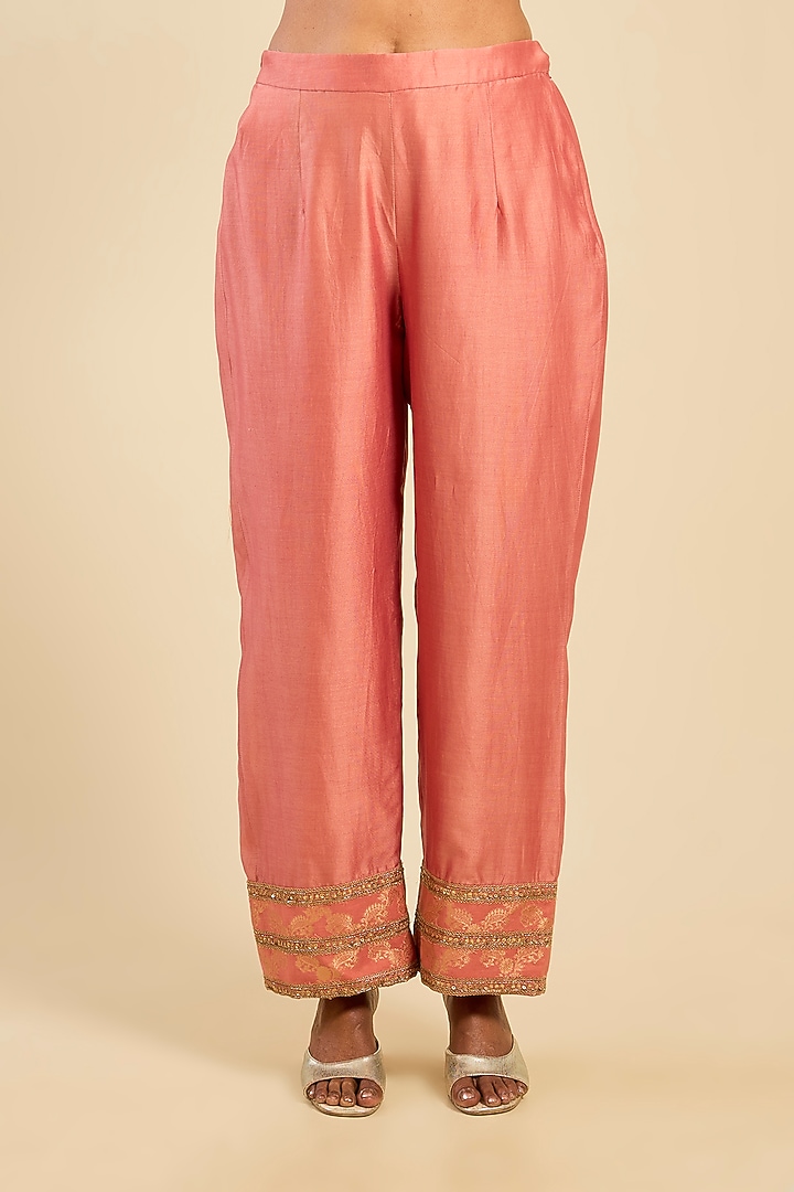 Rose Pink Chanderi A-Line Paneled Kurta Set by Petticoat Lane at Pernia's Pop Up Shop