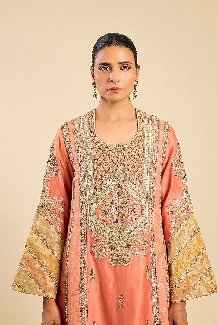 Rose Pink Chanderi A-Line Paneled Kurta Set by Petticoat Lane at Pernia's Pop Up Shop