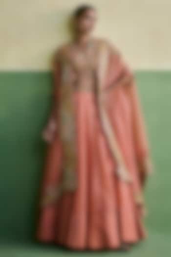 Rose Pink Chanderi & Brocade Skirt Set by Petticoat Lane at Pernia's Pop Up Shop