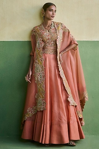 Rose Pink Chanderi & Brocade Skirt Set by Petticoat Lane