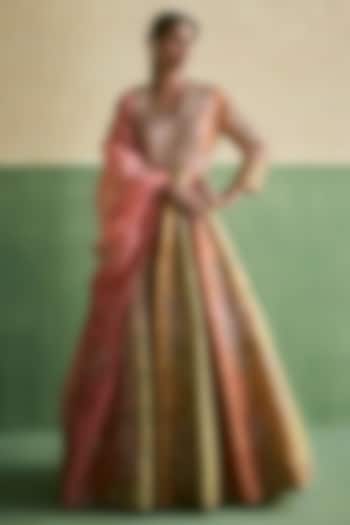 Multi-Colored Chanderi & Brocade Embroidered Kalidar Bridal Anarkali Set by Petticoat Lane at Pernia's Pop Up Shop