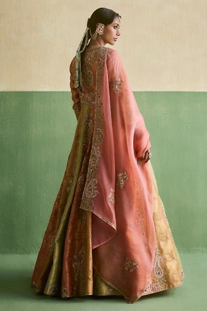 Multi-Colored Chanderi & Brocade Embroidered Kalidar Bridal Anarkali Set by Petticoat Lane at Pernia's Pop Up Shop