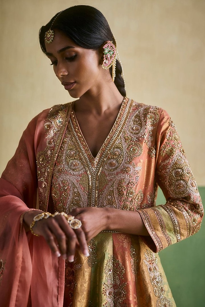 Multi-Colored Chanderi & Brocade Embroidered Kalidar Bridal Anarkali Set by Petticoat Lane at Pernia's Pop Up Shop