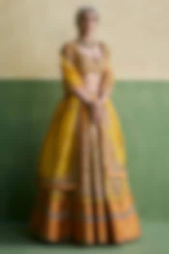 Multi-Colored Chanderi Embroidered Bridal Lehenga Set by Petticoat Lane at Pernia's Pop Up Shop
