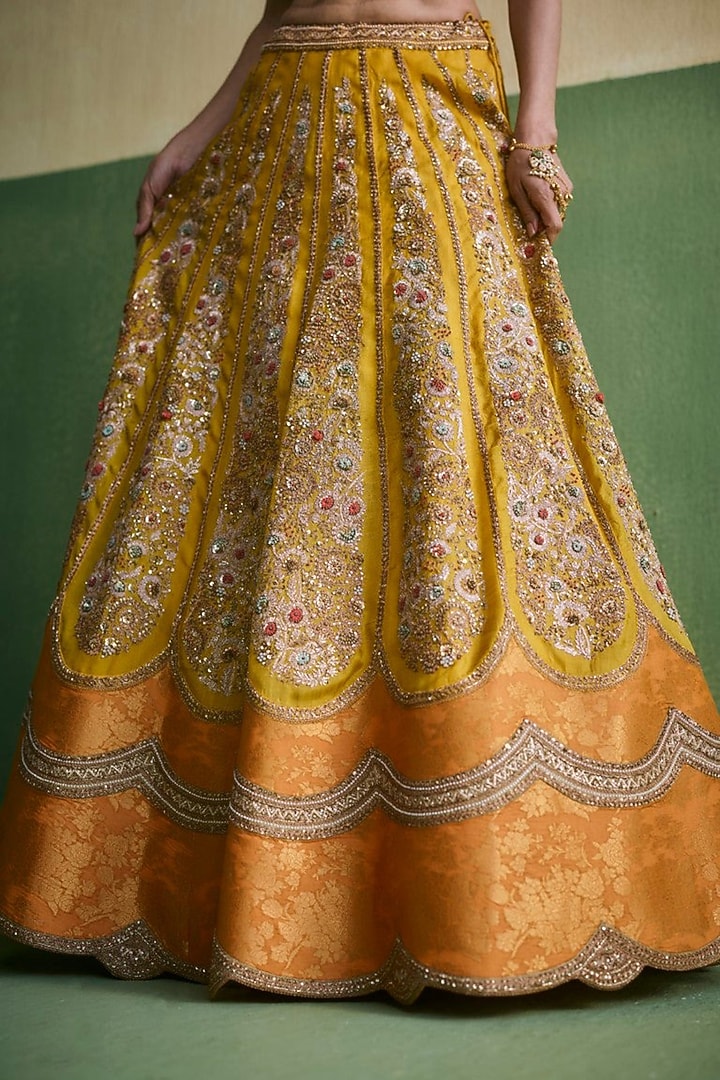 Multi-Colored Chanderi Embroidered Bridal Lehenga Set by Petticoat Lane at Pernia's Pop Up Shop