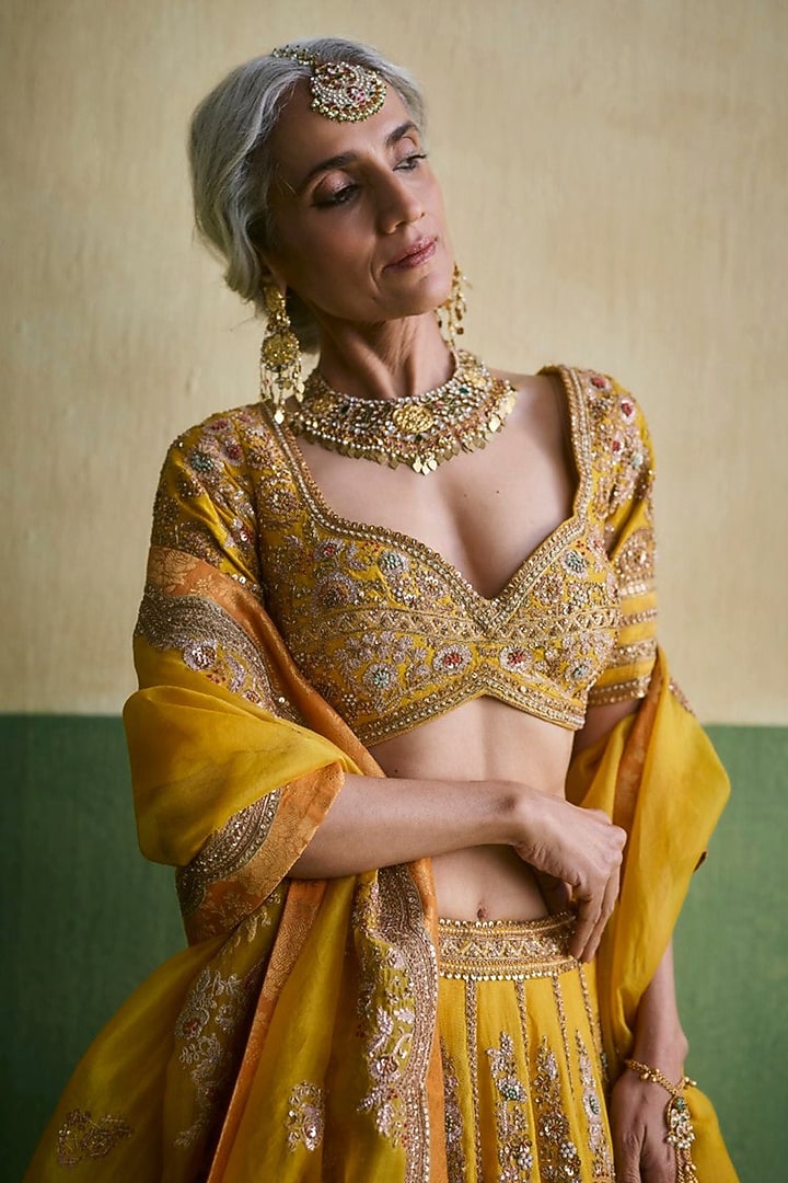 Multi-Colored Chanderi Embroidered Bridal Lehenga Set by Petticoat Lane at Pernia's Pop Up Shop