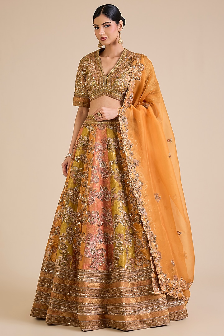 Multi-Colored Chanderi Brocade Bridal Lehenga Set by Petticoat Lane at Pernia's Pop Up Shop