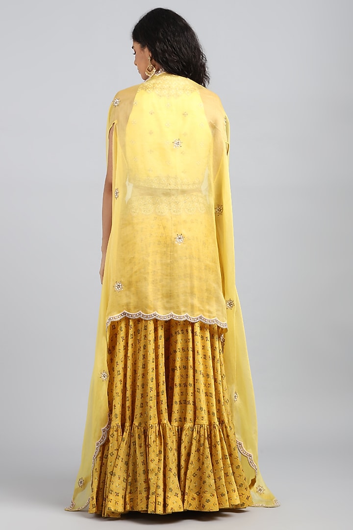 Yellow Embroidered & Printed Wedding Sharara Pants by Petticoat Lane at Pernia's Pop Up Shop