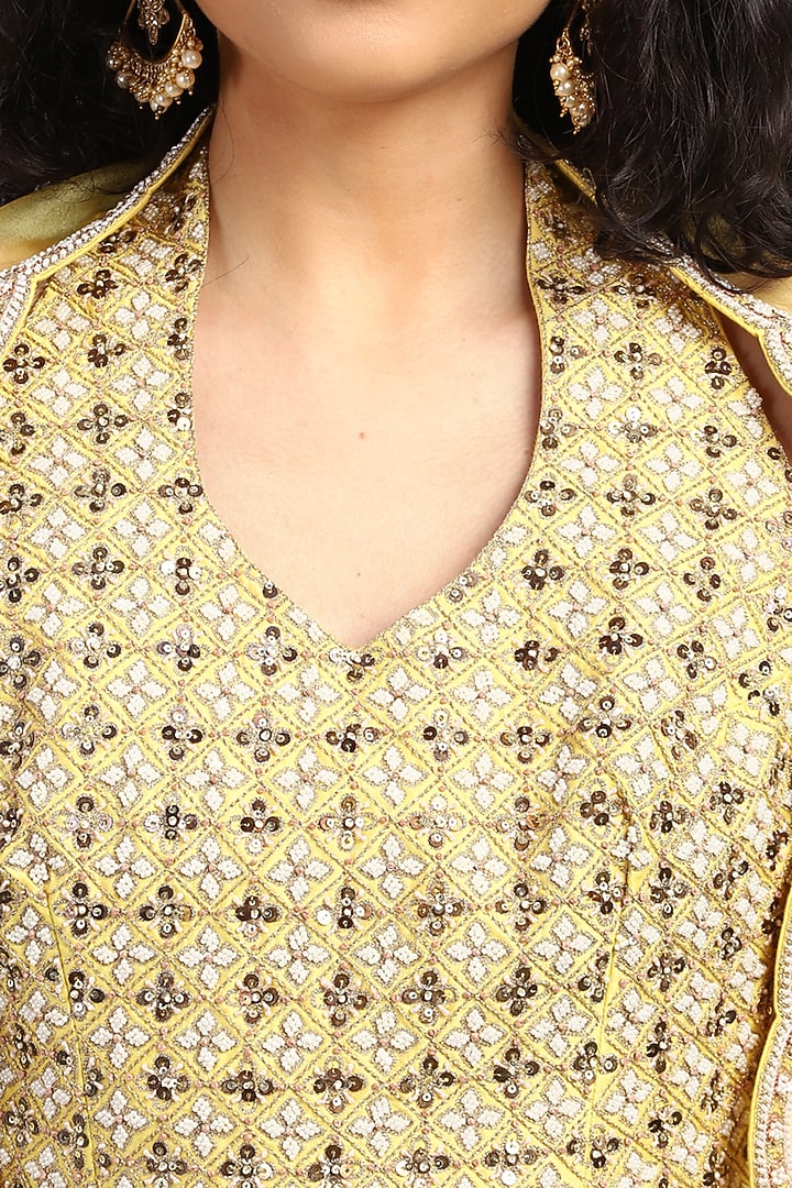 Yellow Embroidered & Printed Wedding Sharara Pants by Petticoat Lane at Pernia's Pop Up Shop