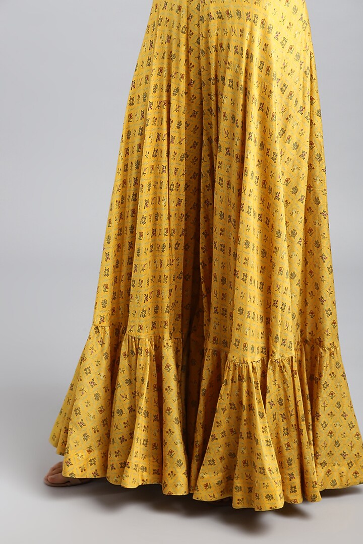 Yellow Embroidered & Printed Wedding Sharara Pants by Petticoat Lane at Pernia's Pop Up Shop