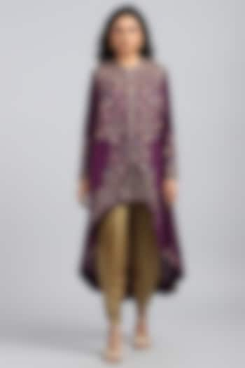 Purple Embroidered & Printed Cape Set by Petticoat Lane at Pernia's Pop Up Shop