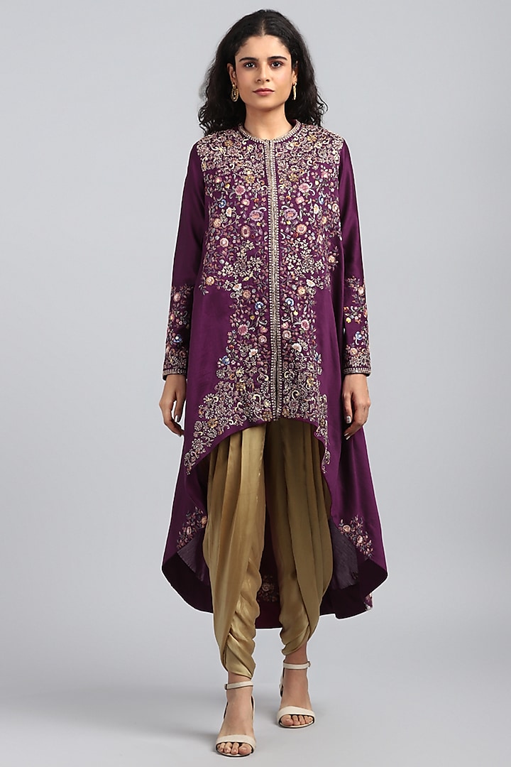 Purple Embroidered & Printed Cape Set by Petticoat Lane at Pernia's Pop Up Shop