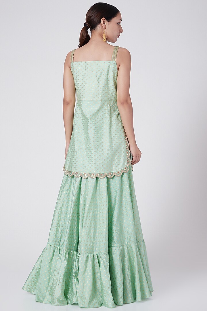Light Green Brocade Wedding Sharara Set by Petticoat Lane at Pernia's Pop Up Shop