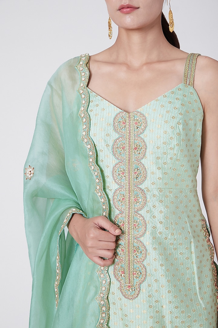Light Green Brocade Wedding Sharara Set by Petticoat Lane at Pernia's Pop Up Shop