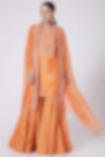 Orange Chanderi Sharara Set by Petticoat Lane