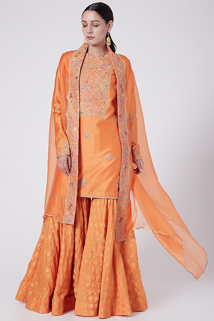 Orange Chanderi Sharara Set by Petticoat Lane at Pernia's Pop Up Shop